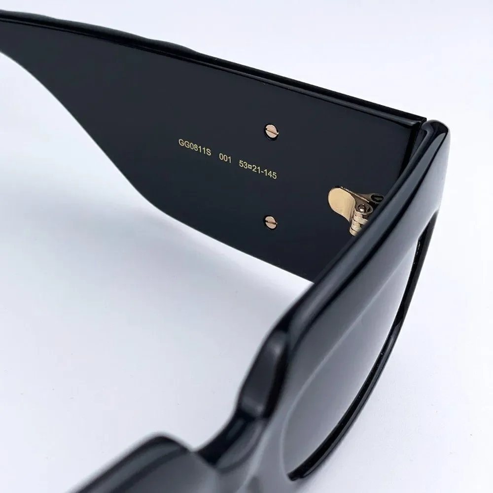 NEW Gucci GG0811S 001 Black Logo Gray Rectangle Anti-Reflective Unisex Sunglasse